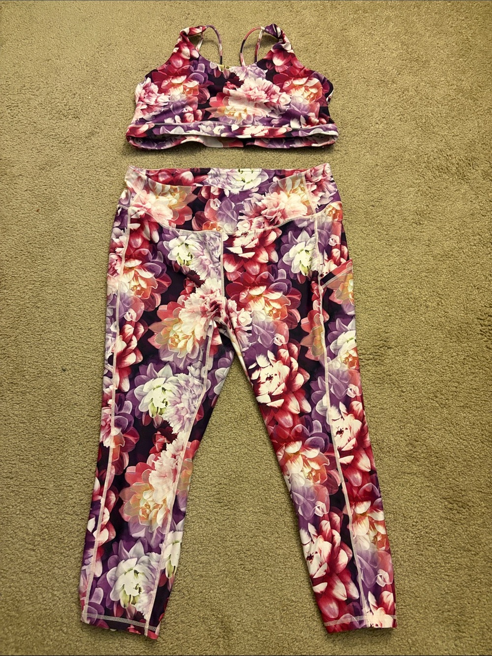 torrid Floral High-Waist Leggings and Strappy Sports Bra - Purple, Pink, White